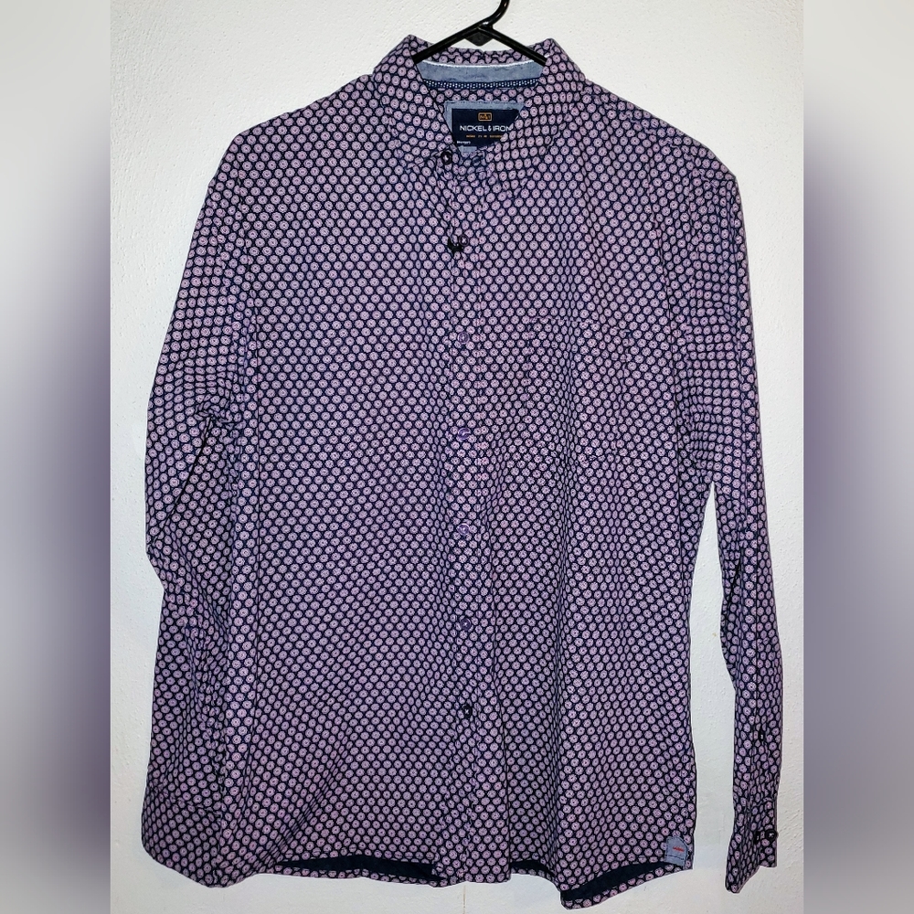 NICKEL & IRON navy / mauve long-sleeved buttonup men's shirt